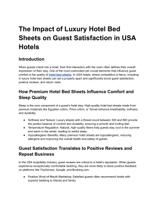 The Impact of Luxury Hotel Bed Sheets on Guest Satisfaction in USA Hotels