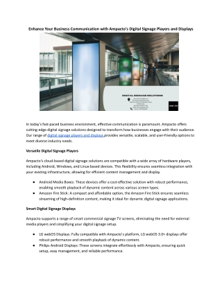 Enhance Your Business Communication with Ampacto's Digital Signage Players and D