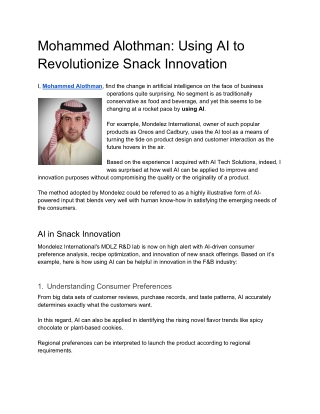 Mohammed Alothman Using AI to Revolutionize Snack Innovation