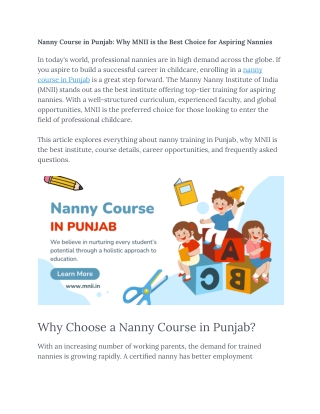 Nanny Course in Punjab_ Why MNII is the Best Choice for Aspiring Nannies