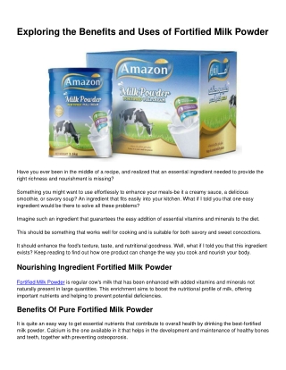 Exploring the Benefits and Uses of Fortified Milk Powder