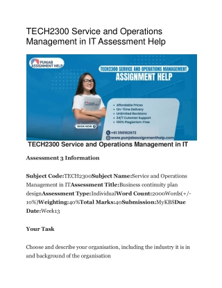 TECH2300 Service and Operations Management in IT Assessment Help