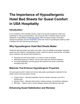 The Importance of Hypoallergenic Hotel Bed Sheets for Guest Comfort in USA Hospitality