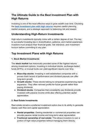 The Ultimate Guide to the Best Investment Plan with High Returns