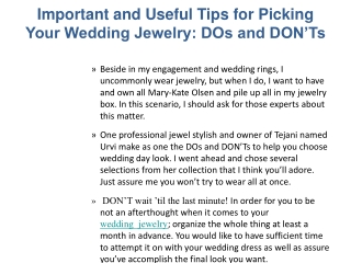 Important and Useful Tips for Picking Your Wedding Jewelry: