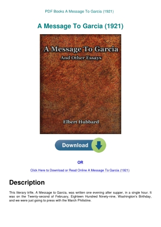 PDF Books A Message To Garcia (1921)
