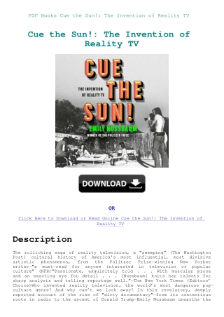 PDF Books Cue the Sun! The Invention of Reality TV