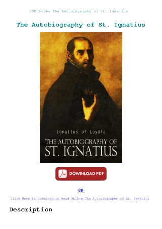 PDF Books The Autobiography of St. Ignatius