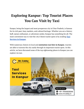 Book Taxi Services in Kanpur