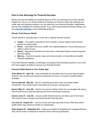 How to Use Astrology for Financial Success