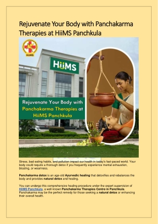Rejuvenate Your Body with Panchakarma Therapies at HiiMS Panchkula