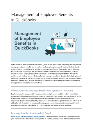 Management of Employee Benefits in QuickBooks