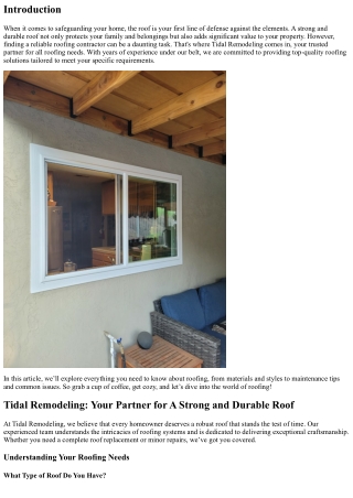 Tidal Remodeling: Your Partner for A Strong and Durable Roof