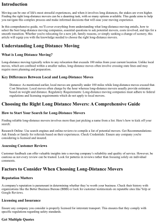 Choosing the Right Long Distance Movers: A Comprehensive Guide
