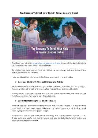 Top Reasons To Enroll Your Kids in Tennis Lessons Dubai