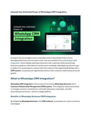 Unleash the Unlimited Power of WhatsApp CRM Integration1