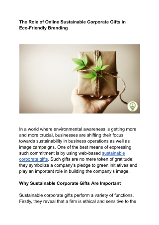 The Role of Online Sustainable Corporate Gifts in Eco-Friendly Branding