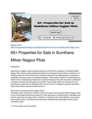 65  Properties for Sale in Sumthana Mihan Nagpur Plots