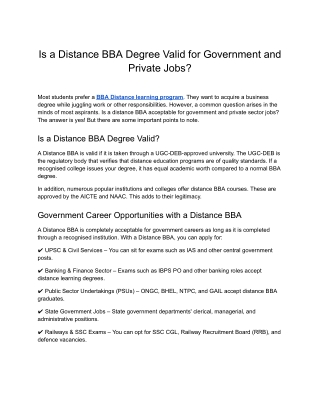 Is a Distance BBA Degree Valid for Government and Private Jobs