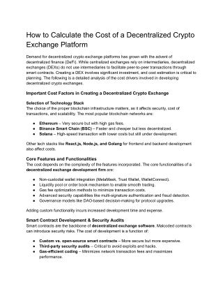 How to Calculate the Cost of a Decentralized Crypto Exchange Platform