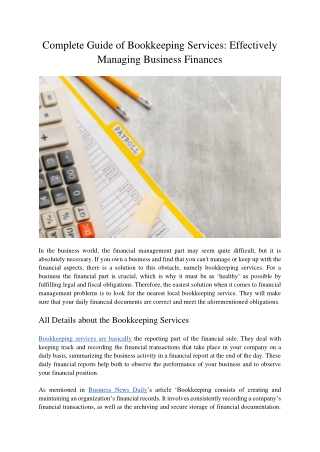 Complete Guide of Bookkeeping Services Effectively Managing Business Finances