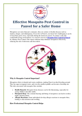 Effective Mosquito Pest Control in Panvel – Say Goodbye to Mosquitoes!