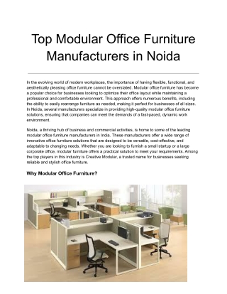 Top Modular Office Furniture Manufacturers in Noida