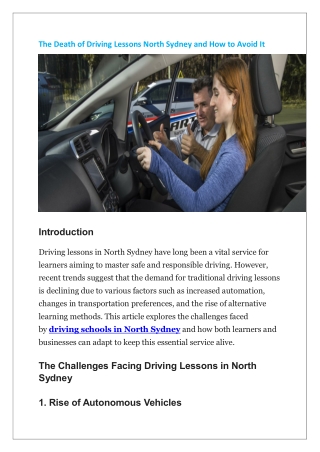 The Death of Driving Lessons North Sydney and How to Avoid It