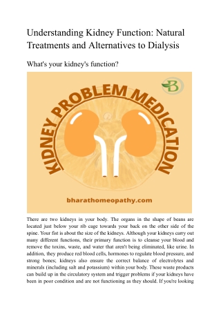 Understanding Kidney Function Natural Treatments and Alternatives to Dialysis