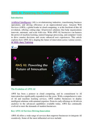 Aws Ai Course - Ai With Aws Online Training Bangalore