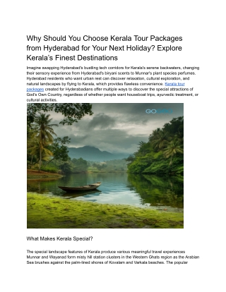 Why Should You Choose Kerala Tour Packages from Hyderabad for Your Next Holiday Explore Kerala’s Finest Destinations