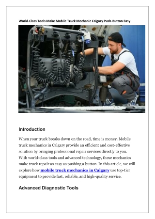 World-Class Tools Make Mobile Truck Mechanic Calgary Push-Button Easy