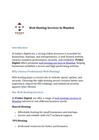 Web Hosting Services In Mumbai