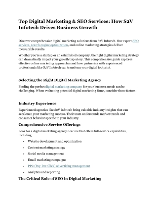 Top Digital Marketing & SEO Services: How S2V Infotech Drives Business Growth