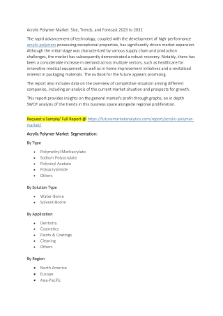 Acrylic Polymer Market  Size, Trends, and Forecast 2023 to 2032