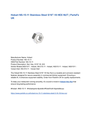 Hobart NS-15-11 Stainless Steel 5_16_-18 HEX NUT _ PartsFe UK