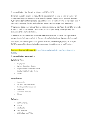 Styrenics Market  Size, Trends, and Forecast 2023 to 2032