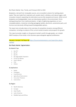 Bio-Plastic Market  Size, Trends, and Forecast 2023 to 2032