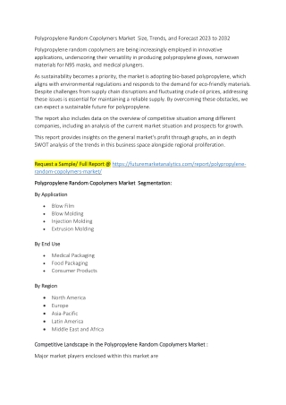 Polypropylene Random Copolymers Market  Size, Trends, and Forecast 2023 to 2032
