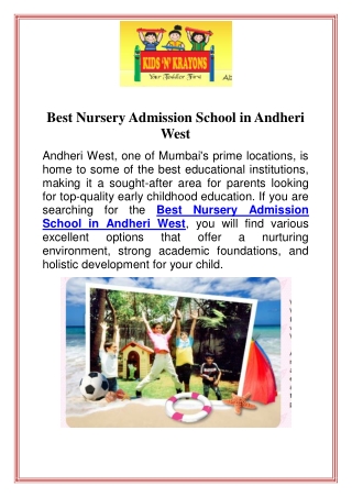 Best Nursery Admission School in Andheri West