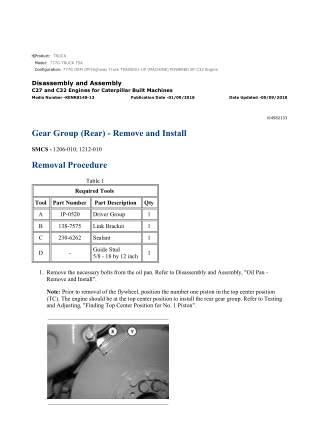 Caterpillar Cat 777G TRUCK (Prefix T5A) Service Repair Manual Instant Download