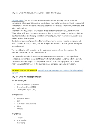 Ethylene Glycol Market Size, Trends, and Forecast 2023 to 2032