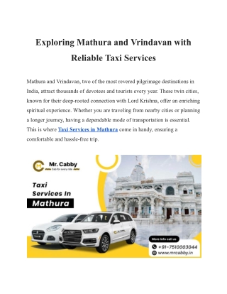 Hire Taxi Services in Mathura