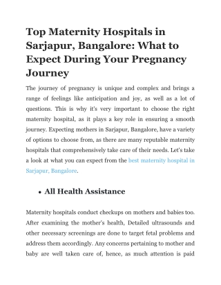 Top Maternity Hospitals in Sarjapur, Bangalore_ What to Expect During Your Pregnancy Journey