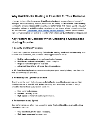 Choosing the Right QuickBooks Hosting Provider for Your Businesses