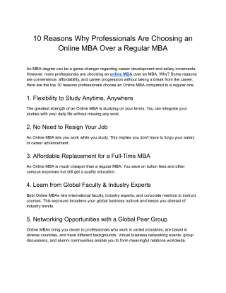 10 Reasons Why Professionals Are Choosing an Online MBA Over a Regular MBA