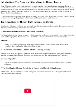 Top Attractions for History Buffs in Napa, California