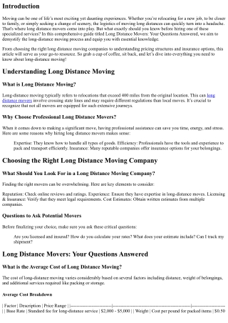 Long Distance Movers: Your Questions Answered