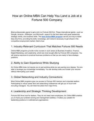 Online- How an Online MBA Can Help You Land a Job at a Fortune 500 Company