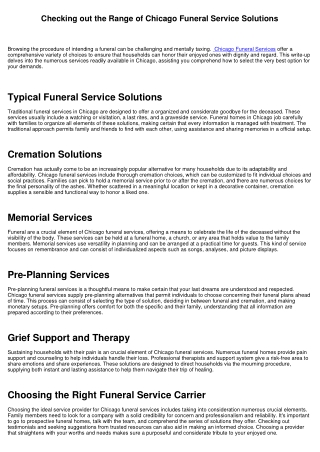 Discovering the Series Of Chicago Funeral Solutions